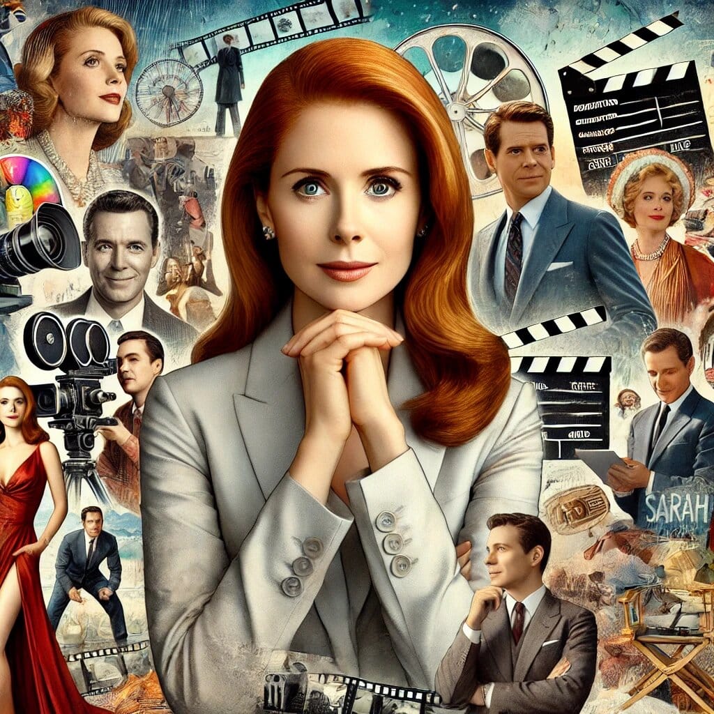 Un collage artístico que muestra los diversos papeles de Sarah Rafferty en películas y programas de televisión. bogartmagazine.mx